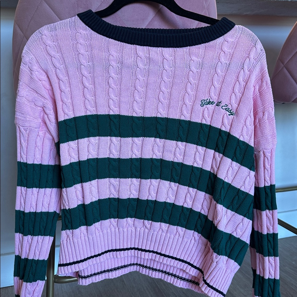 Pink and Green Cable Knit Sweater